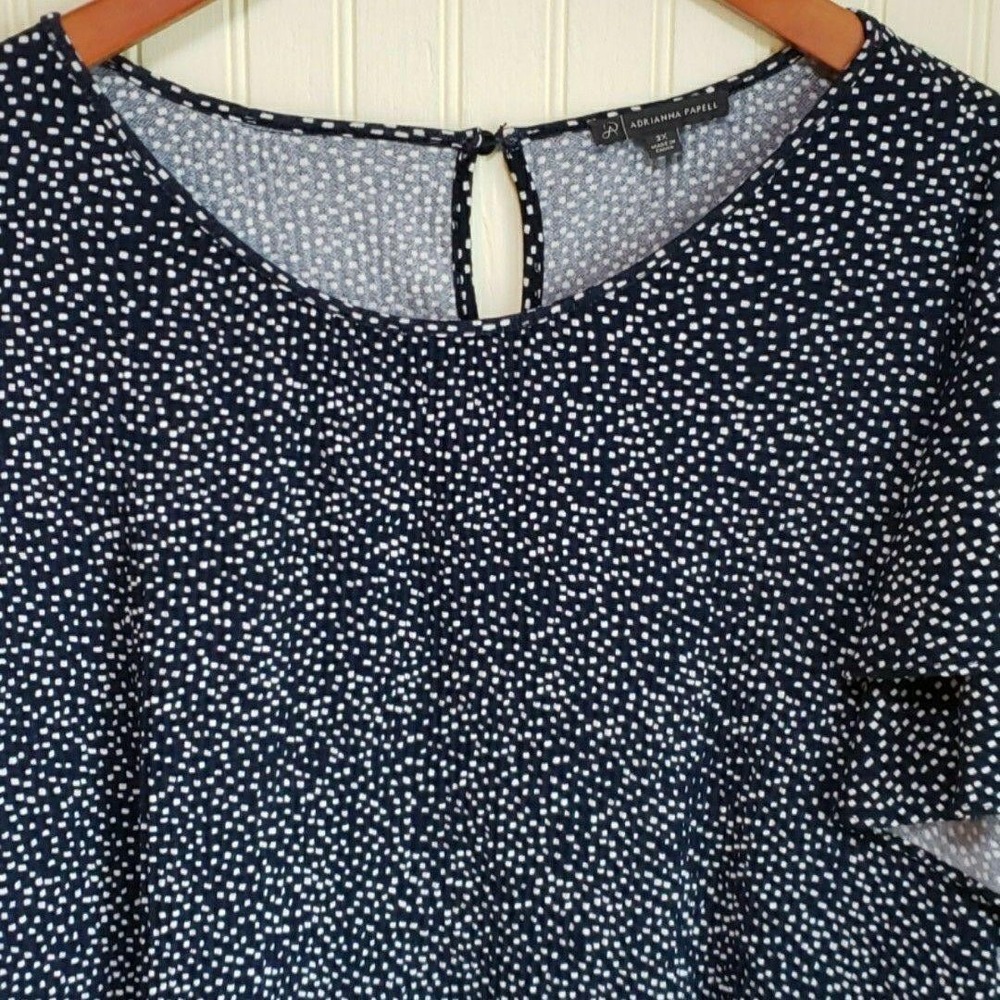 Adrianna Papell Blouse Womens Plus 3X Blue Scoop Neck Flutter Sleeve Tunic Top
